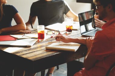 Meeting around small conference table